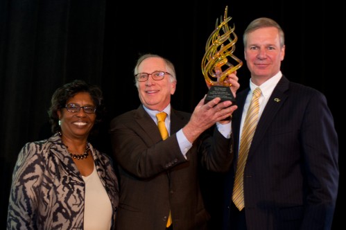 The Honorable Sam Nunn (c) with Georgia Tech Ivan Allen College of Liberal Arts Dean Jacqueline J. Royster and Georgia Tech President G. P. "Bud" Peterson